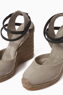 Grey suede wedge sandals hotsell
