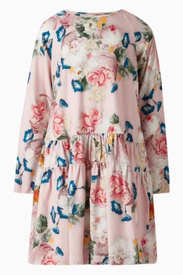 Buy Monnalisa Multicolour Baroque Rose Dress in Stretch Cotton For Girls Online Ounass UAE