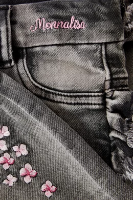 Floral Embroidered Jeans in Stretch Denim