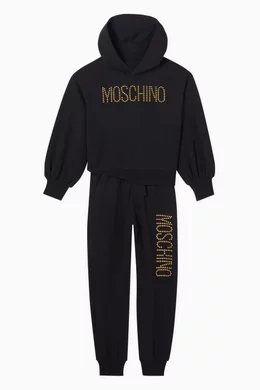 Buy Moschino Black Studded Logo Tracksuit Set in Cotton For Girls Online Ounass UAE