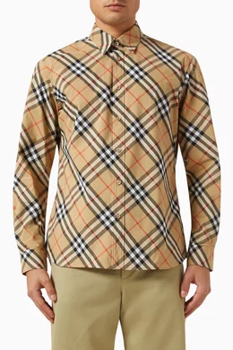 Buy Burberry Neutral Signature Check Shirt in Cotton For Men Online Ounass UAE