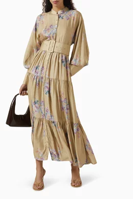 Buy byTiMo Multicolour Floral-print Belted Maxi Dress in Viscose-linen  Blend For Women Online | Ounass UAE