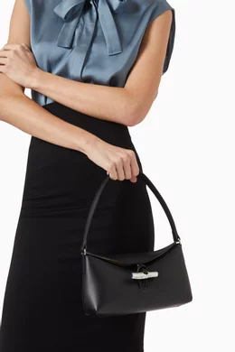 Buy Longchamp Black Small Le Roseau Box Hobo Bag in Leather For Women Online Ounass UAE