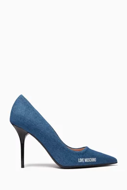 Buy Love Moschino Blue Logo 95 Pumps in Denim For Women Online Ounass UAE