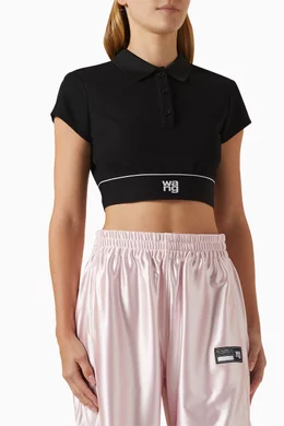 Buy Alexander Wang.t Black Cheerleader Crop Polo Top in Pique For