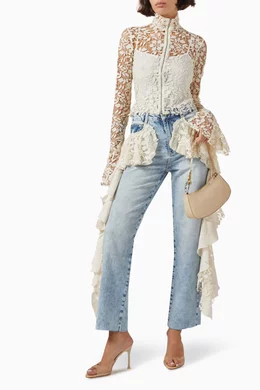 Buy SIEDRES Blue Daky Ruffle Straight-leg Jeans in Denim For Women