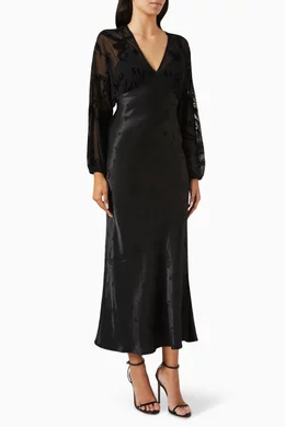 Buy Never Fully Dressed Black Emma Embroidered Midi Dress in Satin For  Women Online | Ounass UAE