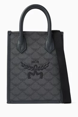 Buy MCM Grey Mini Aren Tote Bag in Lauretos Monogram Canvas For Men Online Ounass UAE