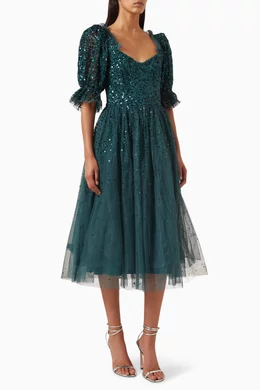 Buy Maya Green Embellished Frill Midi Dress in Tulle For Women Online Ounass UAE