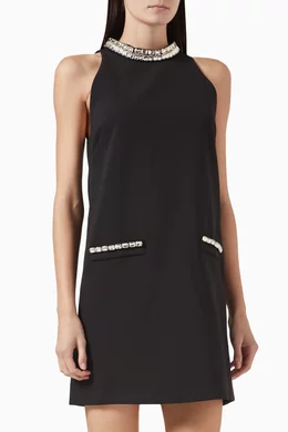 Buy SANDRO Black Embellished trim Mini Dress in Crepe For Women Online Ounass UAE