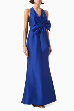 Buy Badgley Mischka Blue Bow embellished Halter Gown in Stretch Mikado For Women Online Ounass UAE