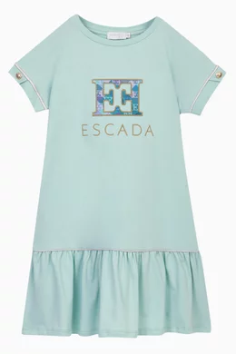 Buy Escada Blue Logo embroidered T shirt Dress in Cotton For Girls Online Ounass UAE