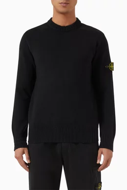 Buy Stone Island Black Crewneck Sweater in Cotton knit For Men Online Ounass UAE