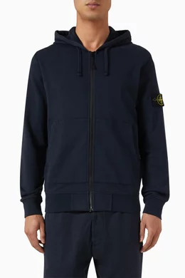 Buy Stone Island Blue Zip Hooded Sweatshirt in Cotton For Men Online Ounass UAE