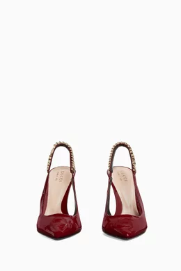 サンダル・ミュール Gucci Burgundy Leather Signoria Pumps GUCCI Signoria embellished patent-leather slingback pumps