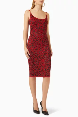 Buy Versace Red Leopard-motif Midi Dress in Viscose-blend