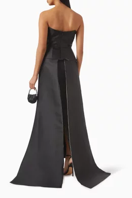 Buy Tha Seen Black Strapless Peplum Gown in Satin For Women Online Ounass UAE