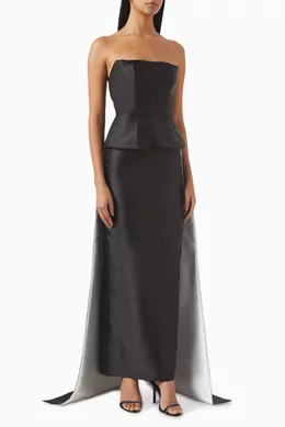 Buy Tha Seen Black Strapless Peplum Gown in Satin For Women Online Ounass UAE