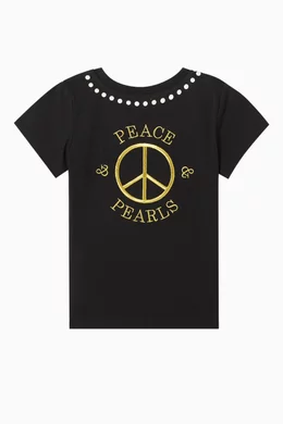 Buy Moschino Black Peace Pearls T shirt in Cotton For Girls Online Ounass UAE
