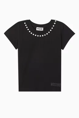 Buy Moschino Black Peace Pearls T shirt in Cotton For Girls Online Ounass UAE