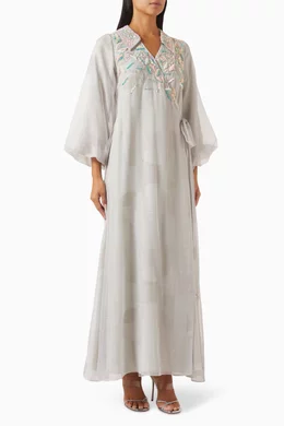 Embellished wrap midi dress online