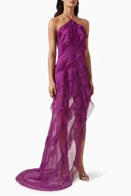 Buy Elliatt Purple Mia Frilled Gown in Georgette For Women Online Ounass UAE