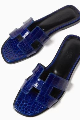 Buy Hermès Pre-Loved Blue Unused Oran Sandals in Crocodile Leather