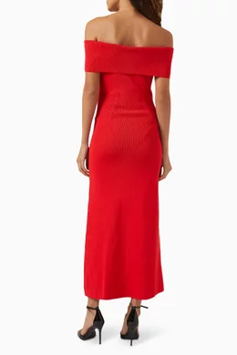 Buy Mossman Red Monaco Off shoulder Midi Dress in Crepe knit For Women Online Ounass UAE