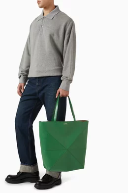 LOEWE セール★ PUZZLE FOLD TOTE★GREEN XL Puzzle Fold tote in classic calfskin Green - LOEWE