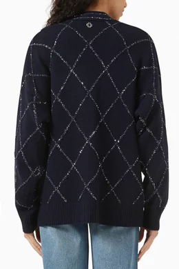 Buy Maje Blue Sequin-embellished Cardigan in Wool Blend For Women