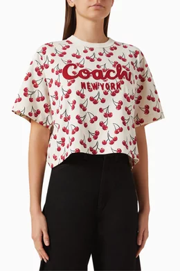 コーチ Cherry Cursive Cropped T Shirt In Organic Cotton Buy COACH Cherry Print Cursive Signature Cropped T-shirt In