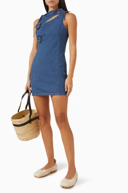 ワンピースその他 Coperni Mini blue denim dress with floral pattern Coperni Denim Asymmetric Flower Mini Dress | Shopbop