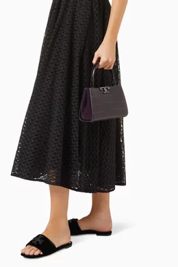 【Tory Burch】Mini Eleanor Satchel (Pansy Purple) Mini Eleanor Croc-Embossed Satchel, Pansy Purple | Tory