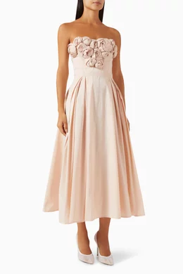 Buy Elisabetta Franchi Pink Embroidered Rose Strapless Maxi