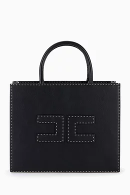 Buy Elisabetta Franchi Black Medium Tote Bag in Faux Leather