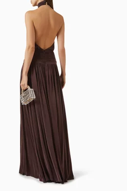 elisabetta franchi halterneck dress in jersey Halterneck Jersey Maxi Dress In Red
