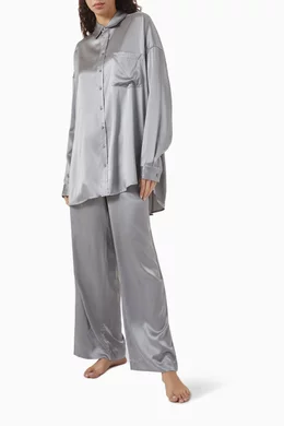Buy SKIMS Grey Silk Oversized Sleep Set For Women Online Ounass UAE