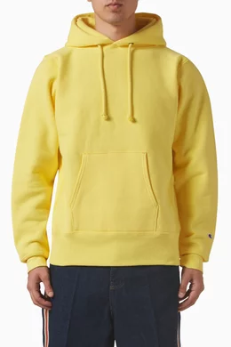 Yellow reverse weave champion hoodie discount