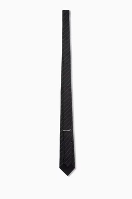 Buy SAINT LAURENT Black Striped Tie in Silk Jacquard For Men