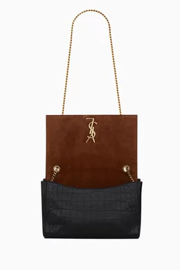 Buy SAINT LAURENT Black Medium Kate Reversible Shoulder Bag in Croc embossed Leather For Women Online Ounass UAE