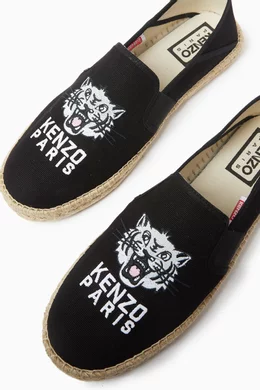 Buy KENZO Black Lucky Tiger Embroidered Espadrilles in