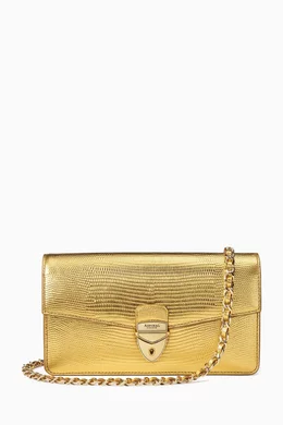 Buy Aspinal Of London Gold Mayfair 2 Clutch Bag in Lizard embossed Leather For Women Online Ounass UAE