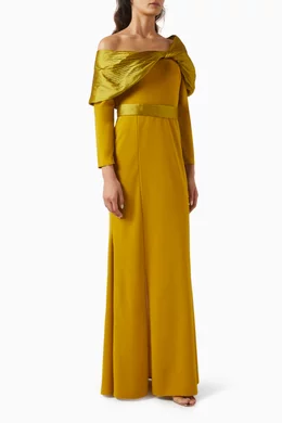 Yellow off the shoulder maxi dress top