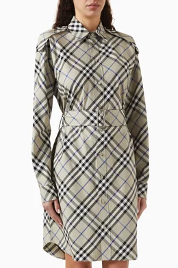 Buy Burberry Green Check Belted Dress in Cotton For Women Online | Ounass  UAE
