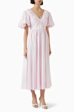 【Aje.】Esmerie Midi Dress Esmerie gathered organic cotton-poplin midi dress | NET-A-PORTER
