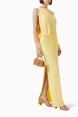 Buy Jacquemus Yellow La Robe Peplo Longue Maxi Dress For