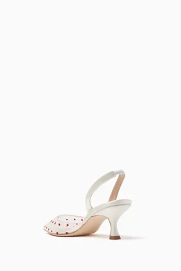 Buy Manolo Blahnik White Carolyne 50 Polka-dot Slingback