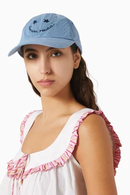 Buy Damson Madder Blue Smiley Cap in Washed Cotton For Women  display picture 3