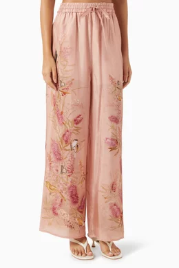 パンツ Zimmermann Pastel pink silk wide-leg Tuck pant Zimmermann Silk Tuck Pant Petal