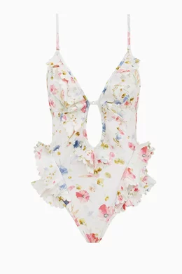 ワンピース ZIMMERMANN LUCKY WATERFALL FRILL ONE-PIECE Zimmermann Waterfall Frill One Piece in Spliced | REVOLVE